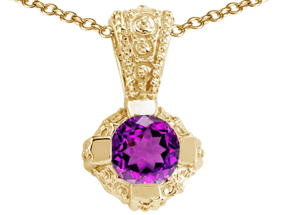Tommaso Design™ Round Genuine Amethyst Pendant Necklace