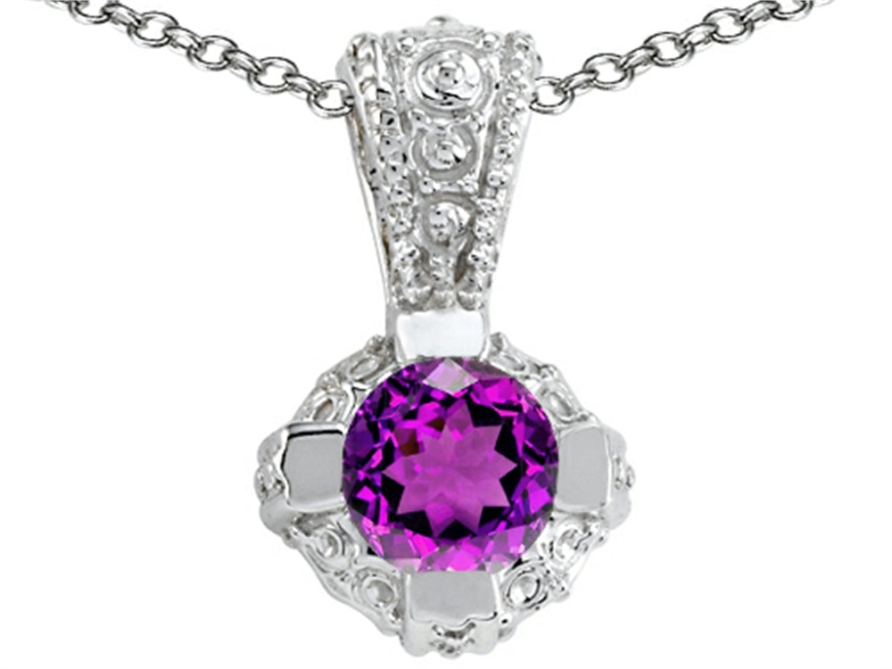 Tommaso Design™ Round Genuine Amethyst Pendant Necklace