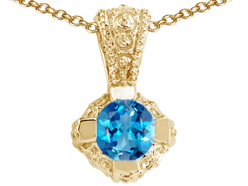 Tommaso Design™ Round Genuine Blue Topaz Pendant Necklace