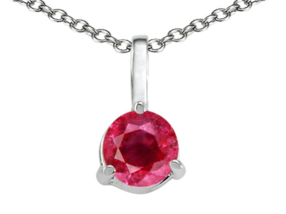 Tommaso Design™ Small Genuine Round Solitaire Ruby Pendant Necklace