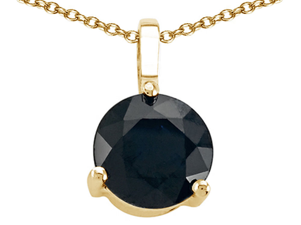 Tommaso Design™ Round Genuine Black Sapphire Solitaire Pendant Necklace