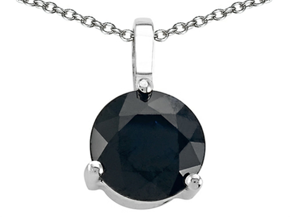 Tommaso Design™ Round Genuine Black Sapphire Solitaire Pendant Necklace