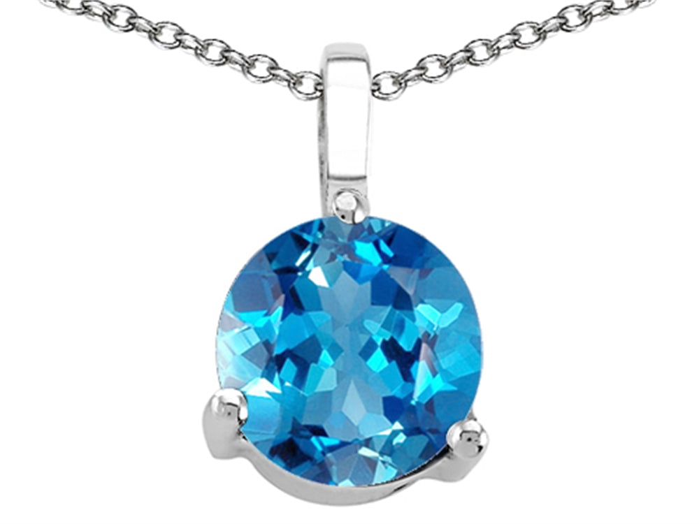 Tommaso Design™ Genuine Round Blue topaz Solitaire Pendant Necklace