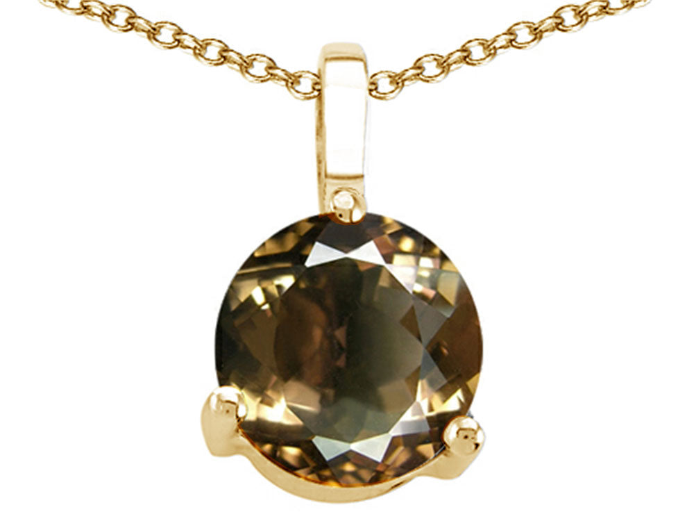 Tommaso Design™ Round Genuine Smoky Quartz Solitaire Pendant Necklace