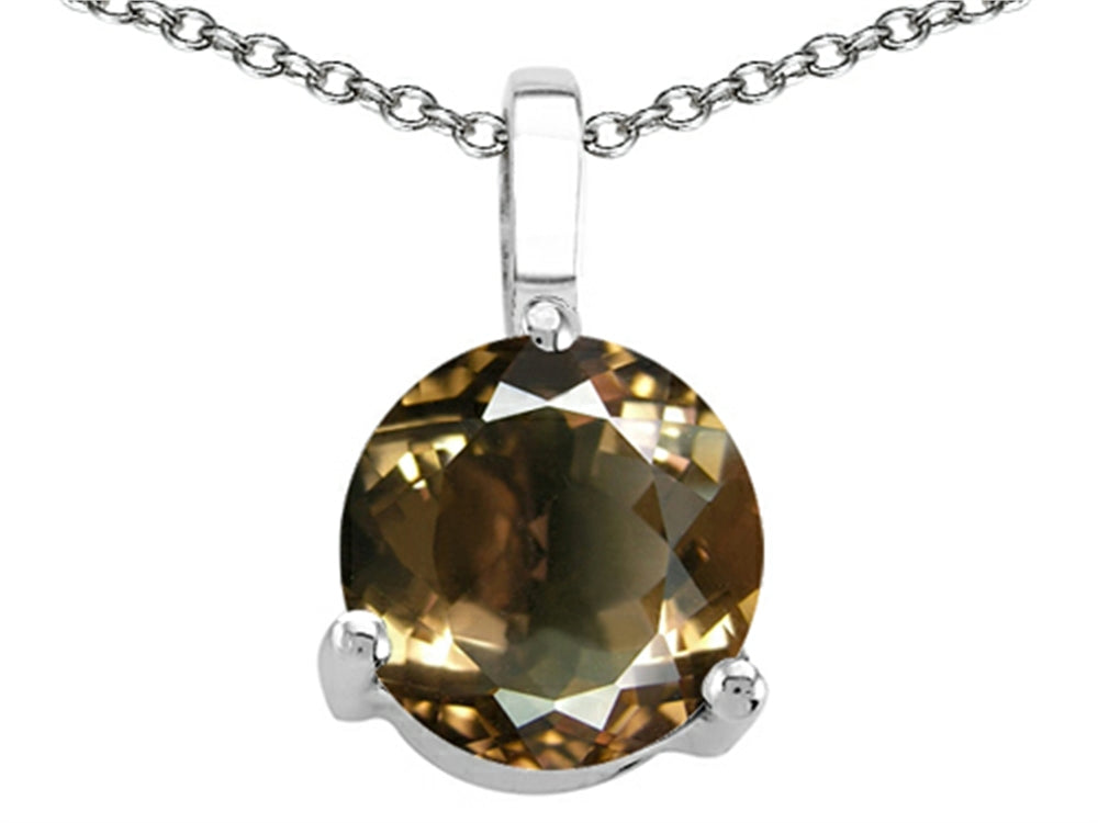 Tommaso Design™ Round Genuine Smoky Quartz Solitaire Pendant Necklace