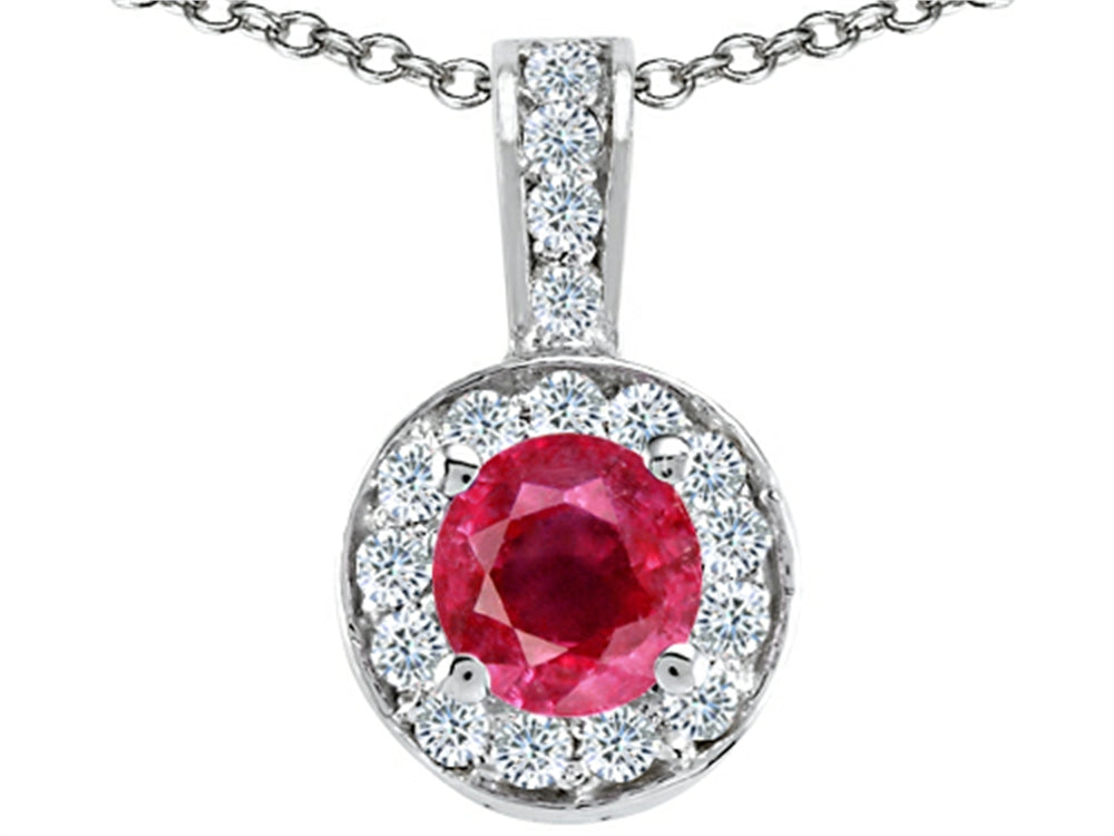 Tommaso Design™ Genuine Round Ruby and Diamond Pendant Necklace