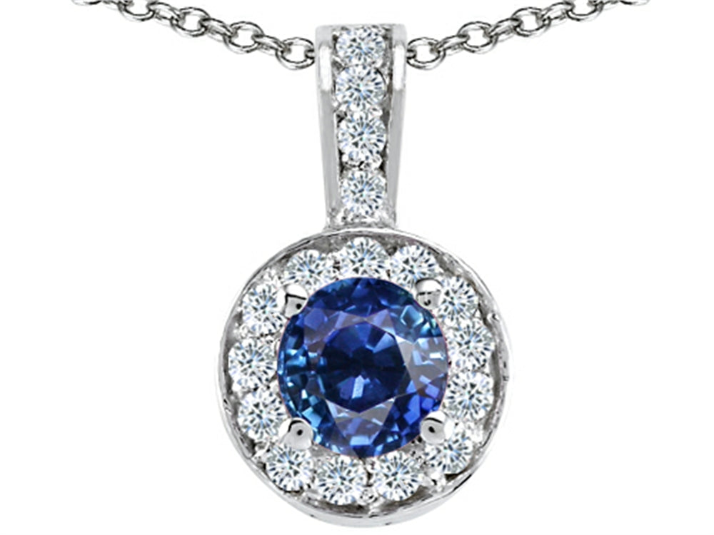 Tommaso Design™ Round Genuine Sapphire Pendant Necklace