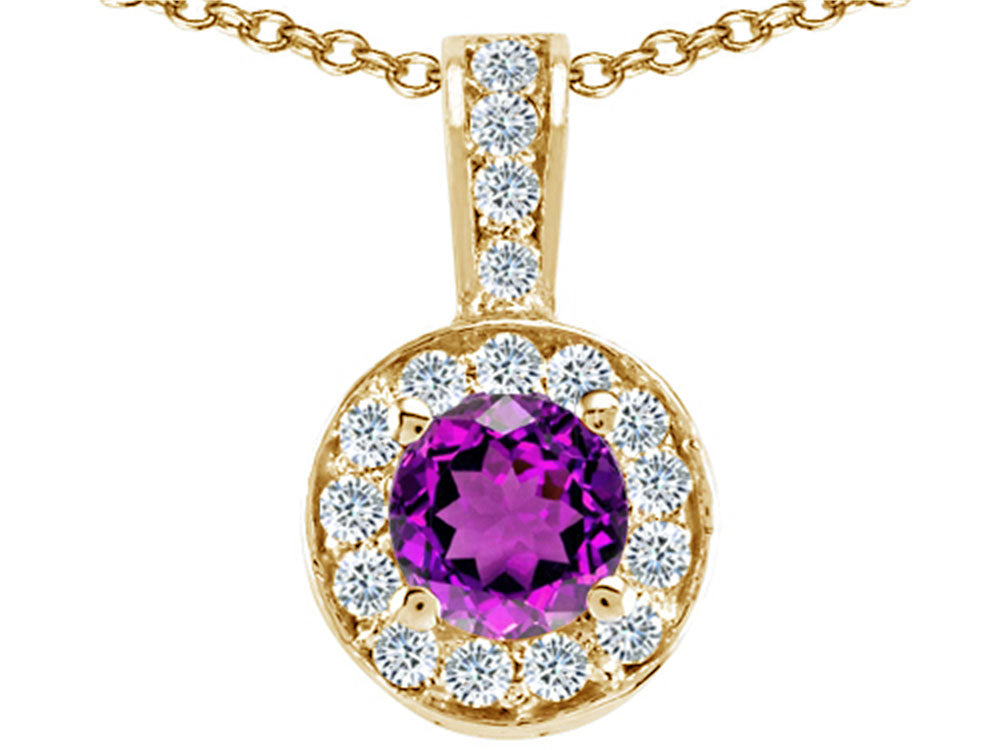 Tommaso Design™ Round Genuine Amethyst Pendant Necklace