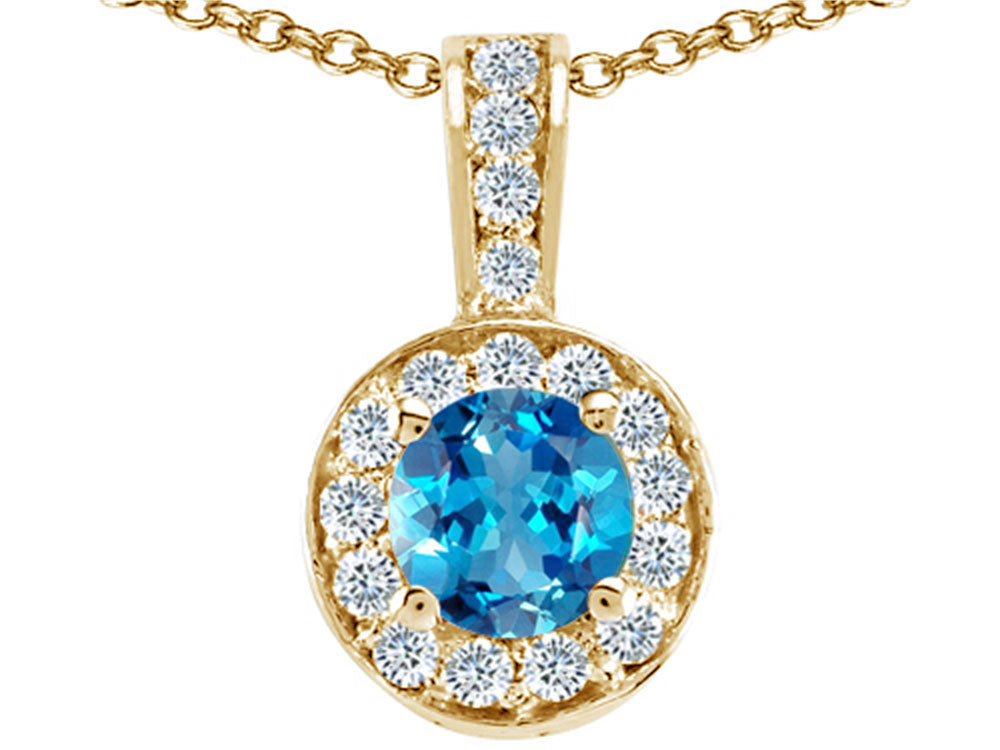 Tommaso Design™ Round Genuine Blue Topaz Pendant Necklace