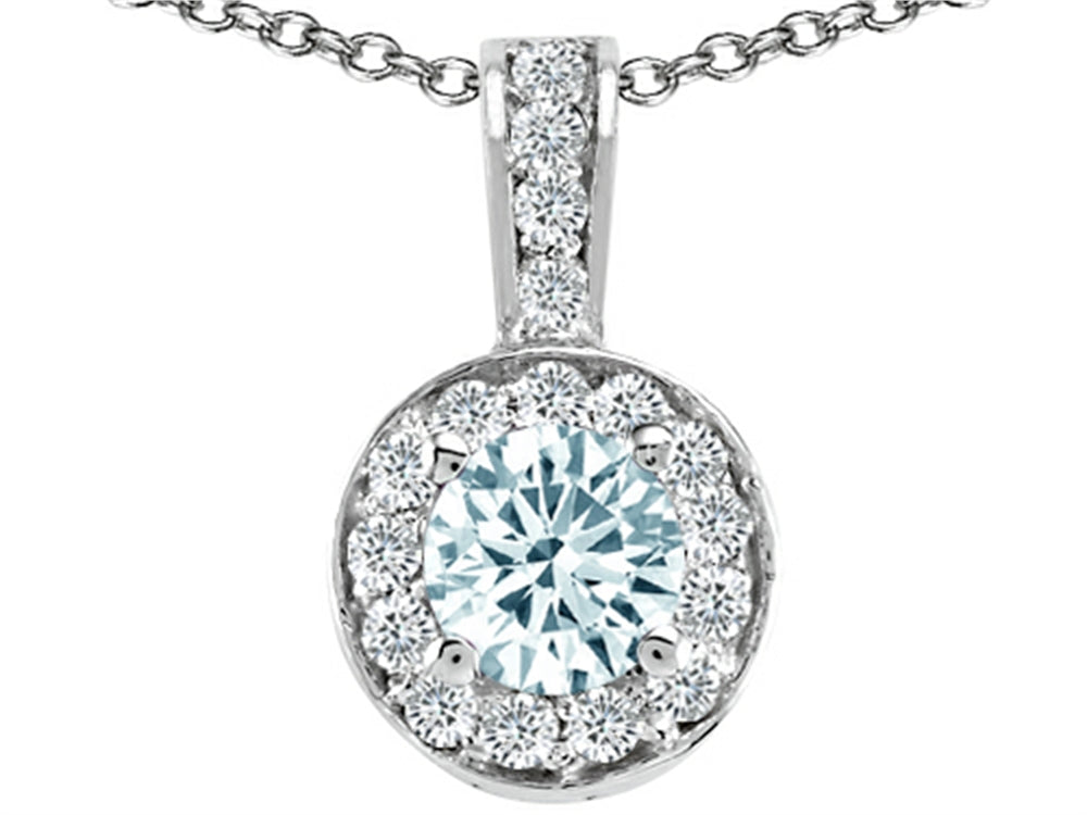 Tommaso Design™ Round Genuine Aquamarine Pendant Necklace
