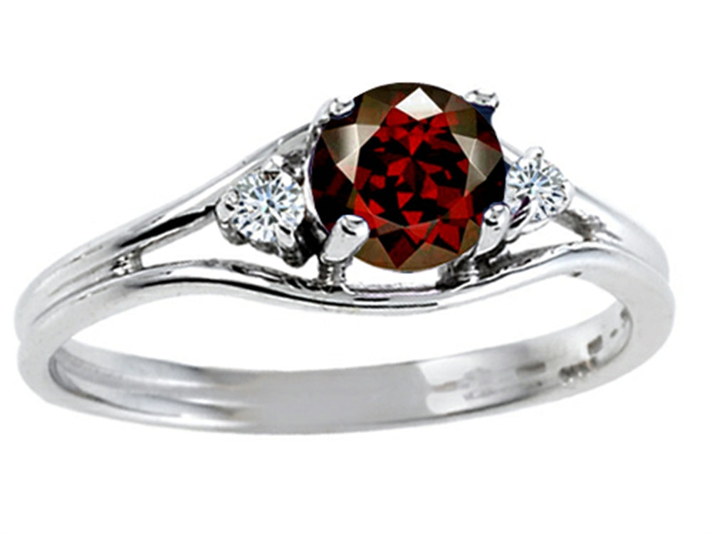 Tommaso Design Round Genuine Garnet Ring