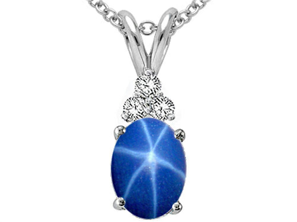 Tommaso Design™ Oval 8x6mm Created Star Sapphire and Genuine Diamond Pendant Necklace