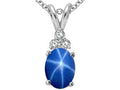 Tommaso Design™ Oval 8x6mm Created Star Sapphire and Genuine Diamond Pendant Necklace