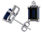 Tommaso Design™ Emerald Cut Genuine Sapphire Earrings Studs