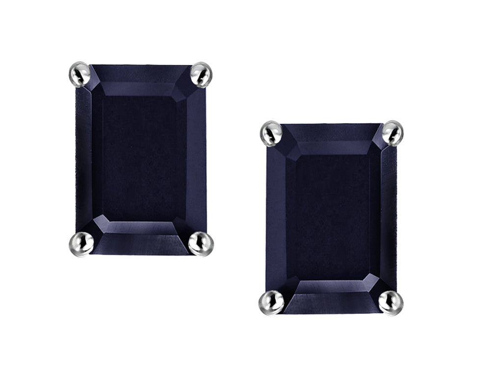 Star K™ Emerald Cut 7x5mm Genuine Black Sapphire Earrings Studs