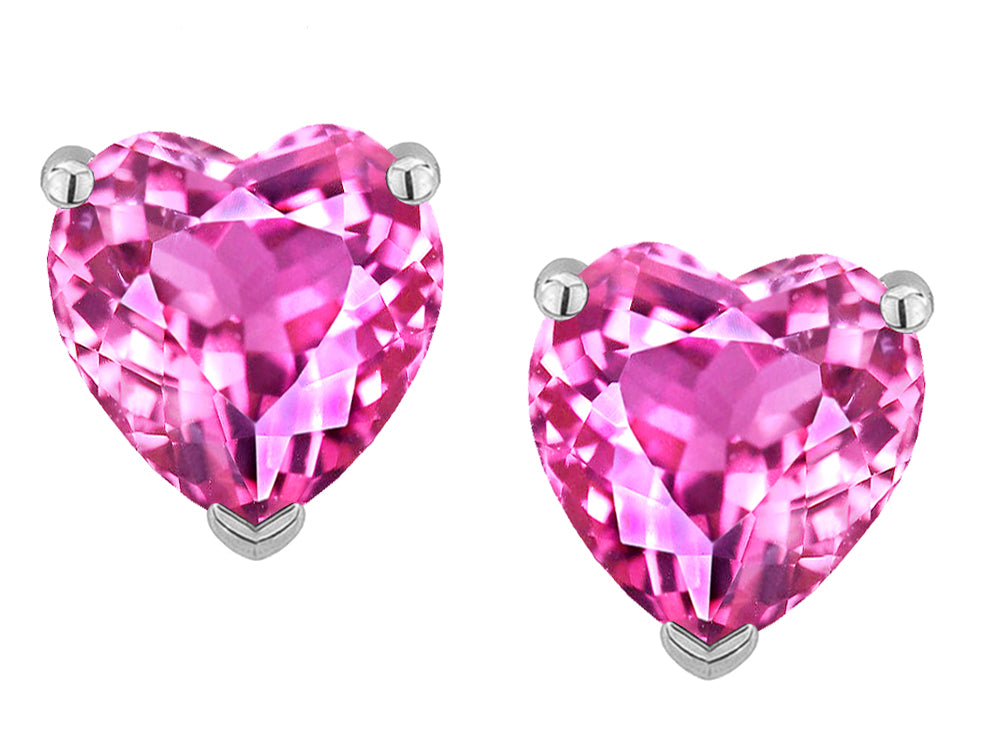 Star K™ Heart Shape 6mm Created Pink Sapphire Earrings Studs