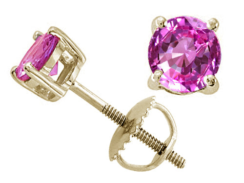 Tommaso Design™ Round 6mm Created Pink Sapphire Screw Back Earrings Studs