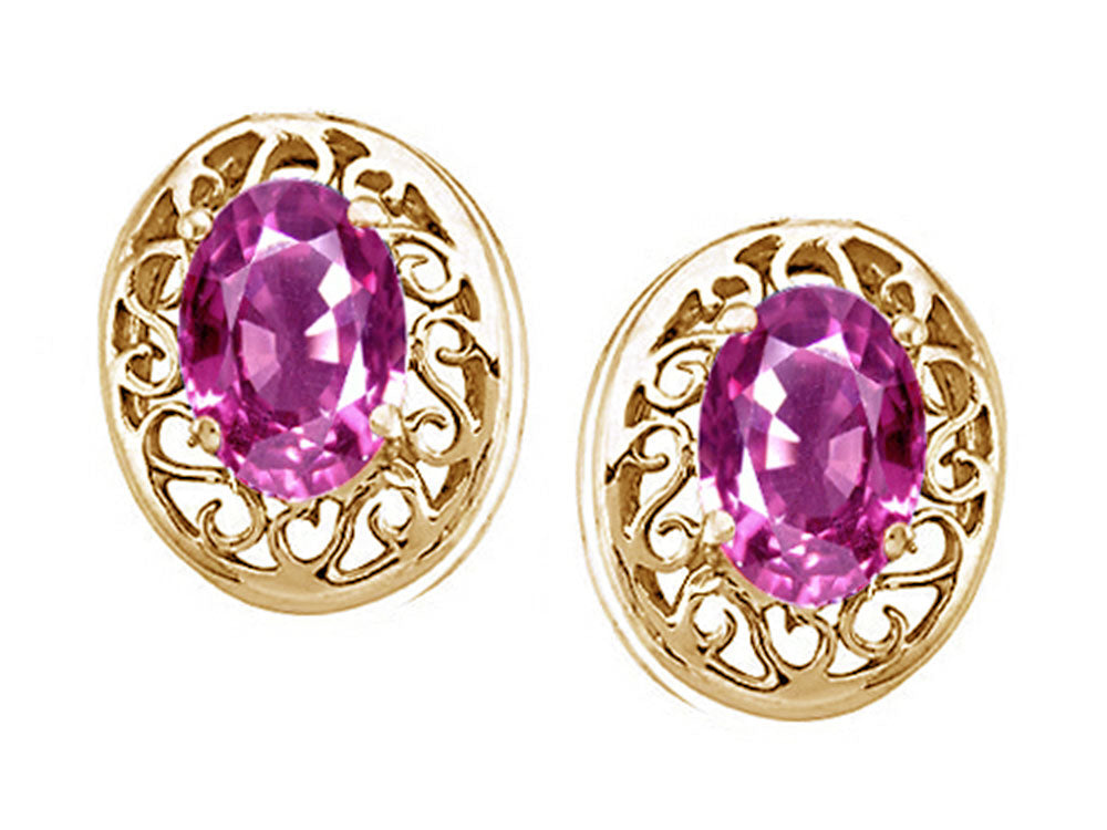 Tommaso Design™ Oval 6x4mm Created Pink Sapphire Earrings Studs