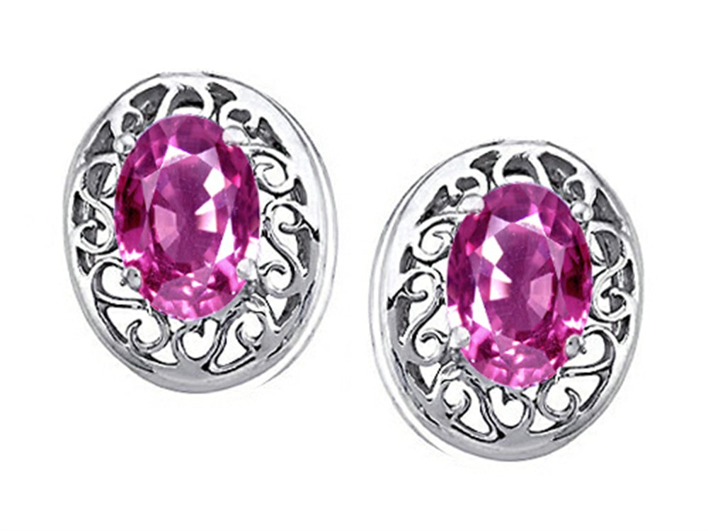 Tommaso Design™ Oval 6x4mm Created Pink Sapphire Earrings Studs