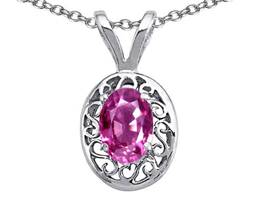 Tommaso Design™ Oval 6x4mm Created Pink Sapphire Pendant Necklace