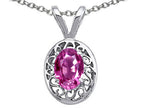 Tommaso Design™ Oval 6x4mm Created Pink Sapphire Pendant Necklace