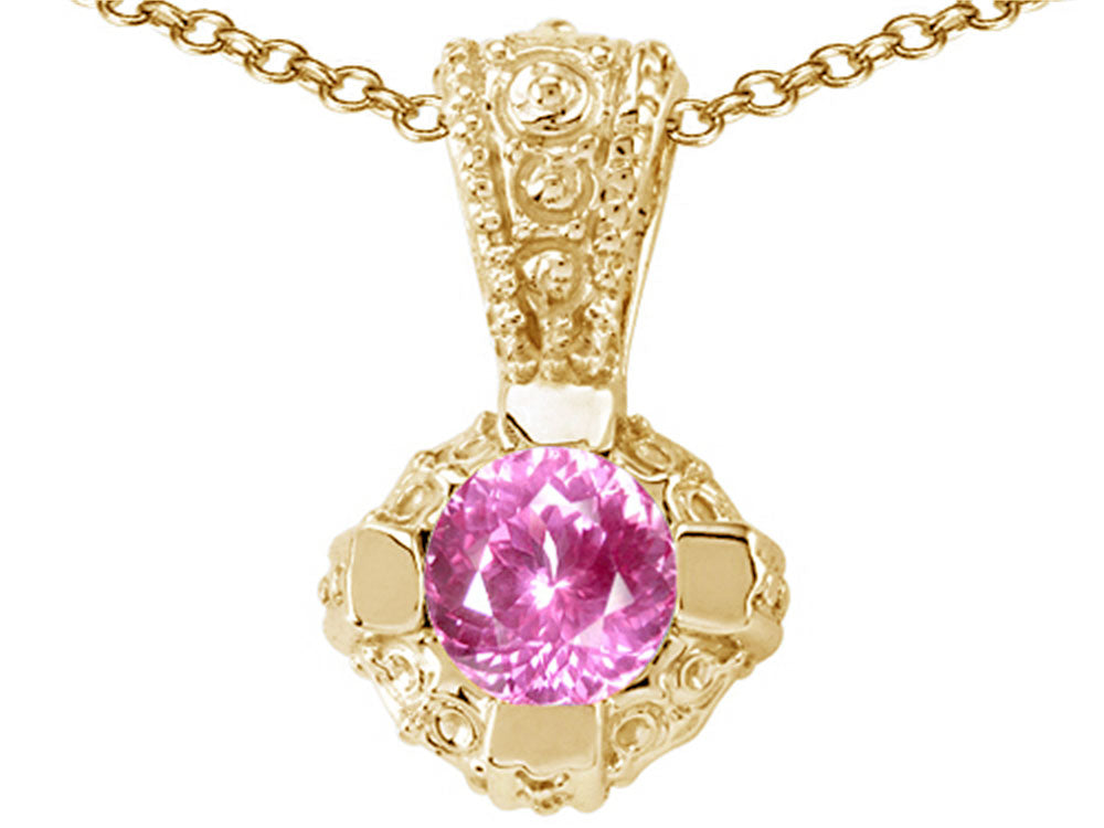 Tommaso Design™ Round 5mm Created Pink Sapphire Pendant Necklace