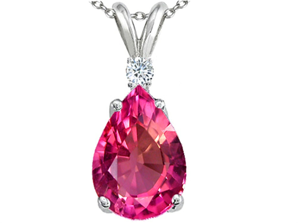 Tommaso Design™ Pear Shape 9x7mm Created Pink Sapphire Pendant Necklace