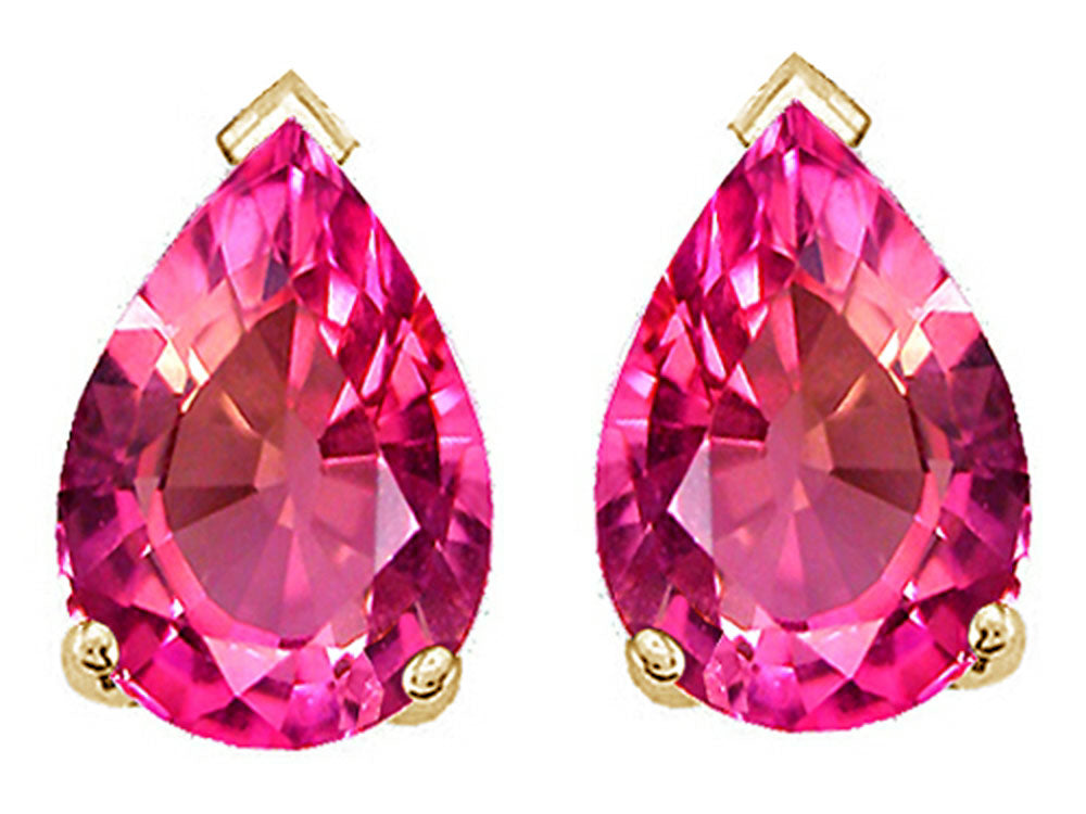 Tommaso Design™ Pear Shape 10x7mm Created Pink Sapphire Earrings Studs