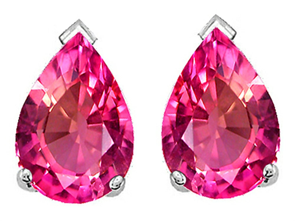 Tommaso Design™ Pear Shape 10x7mm Created Pink Sapphire Earrings Studs
