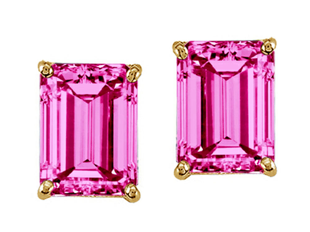 Tommaso Design™ Emerald Cut 8x6mm Created Pink Sapphire Earrings Studs