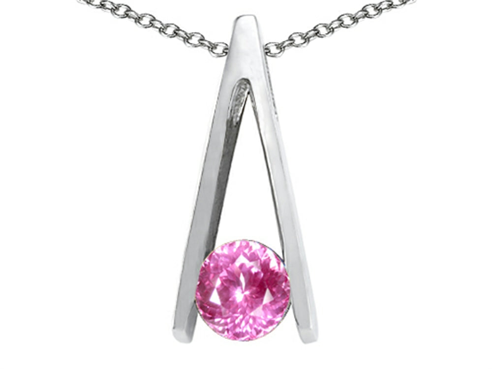 Tommaso Design™ Round 5mm Created Pink Sapphire Pendant Necklace
