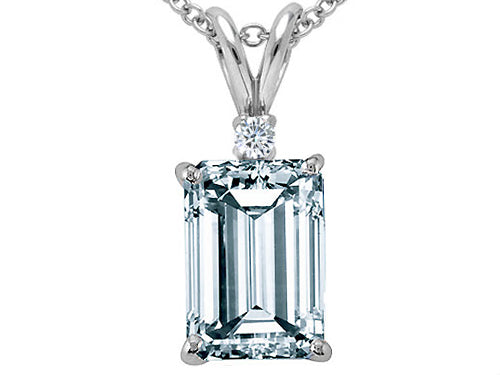 Tommaso Design™ Emerald Cut 7x5 mm Genuine Aquamarine Pendant Necklace