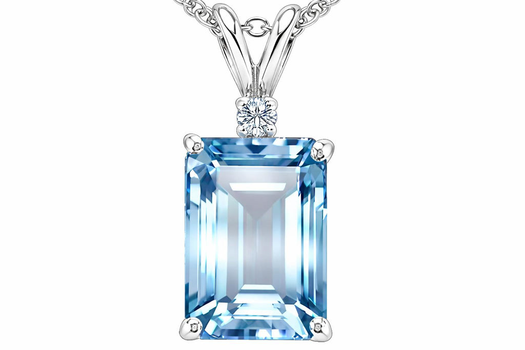 Star K Emerald Cut Simulated Aquamarine Pendant Necklace