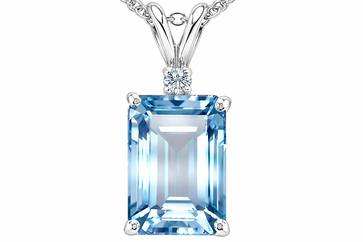 Star K Emerald Cut Simulated Aquamarine Pendant Necklace