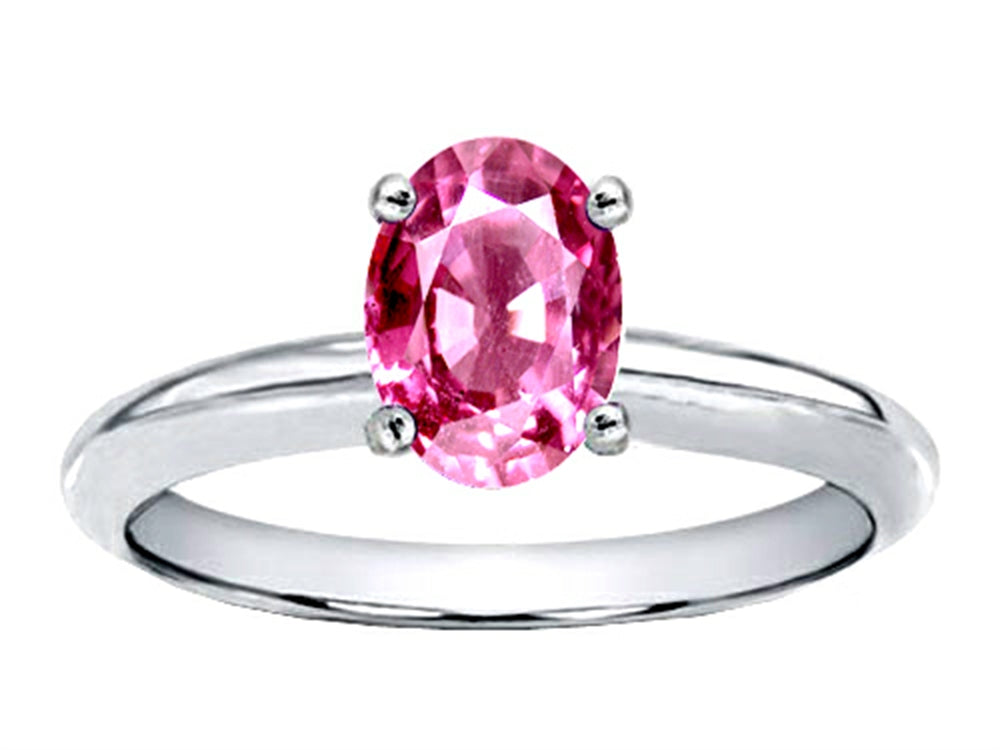 Tommaso Design Oval 8x6mm Created Pink Sapphire Solitaire Engagement Ring