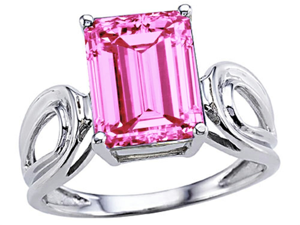 Tommaso Design Emerald Cut 10 x 8mm Created Pink Sapphire Solitaire Ring