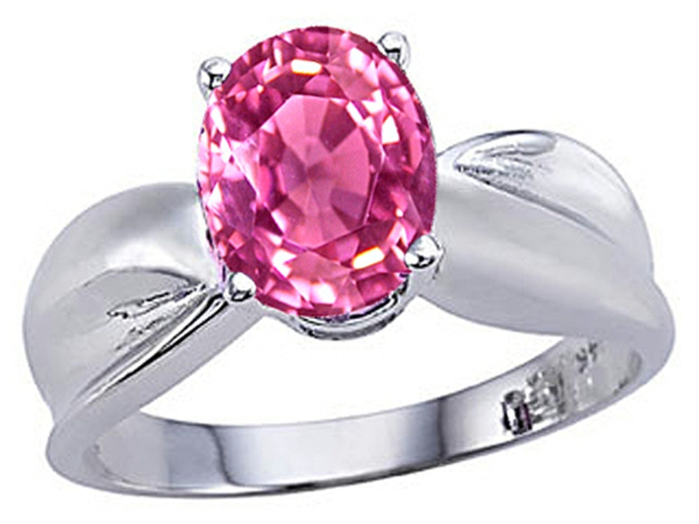 Tommaso Design Oval 9x7mm Created Pink Sapphire Solitaire Ring