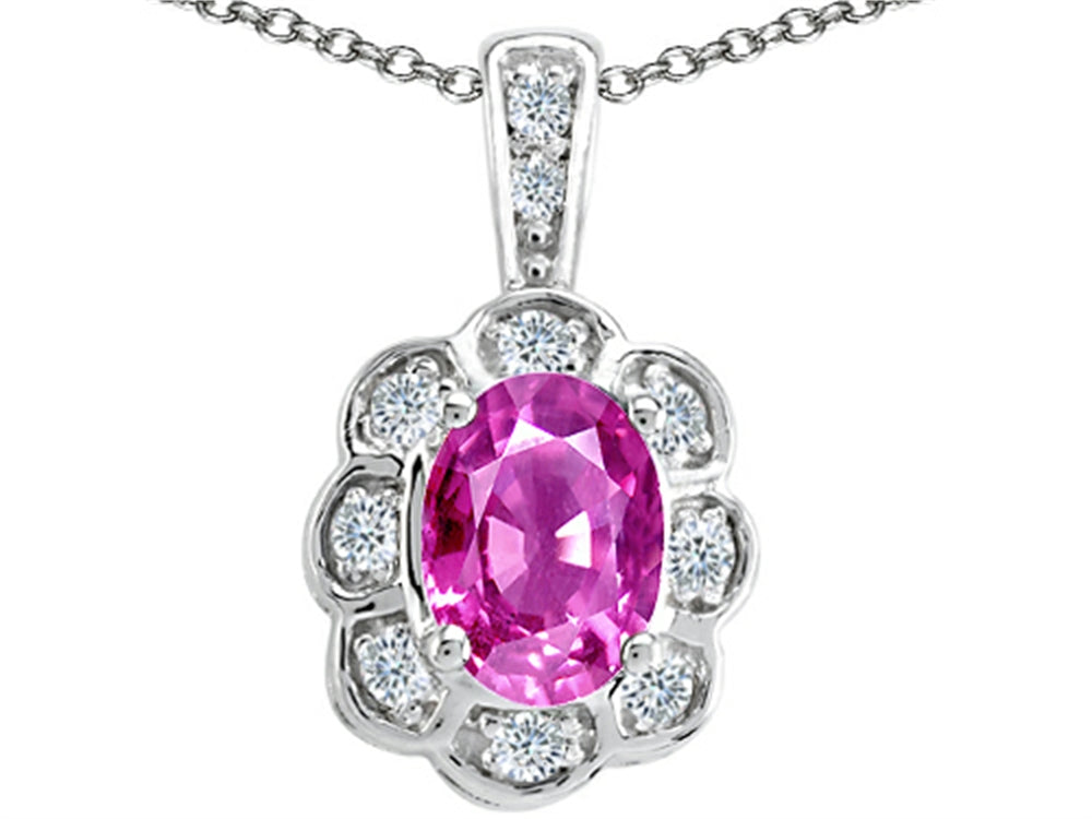 Tommaso Design™ Oval 7x5mm Created Pink Sapphire Pendant Necklace