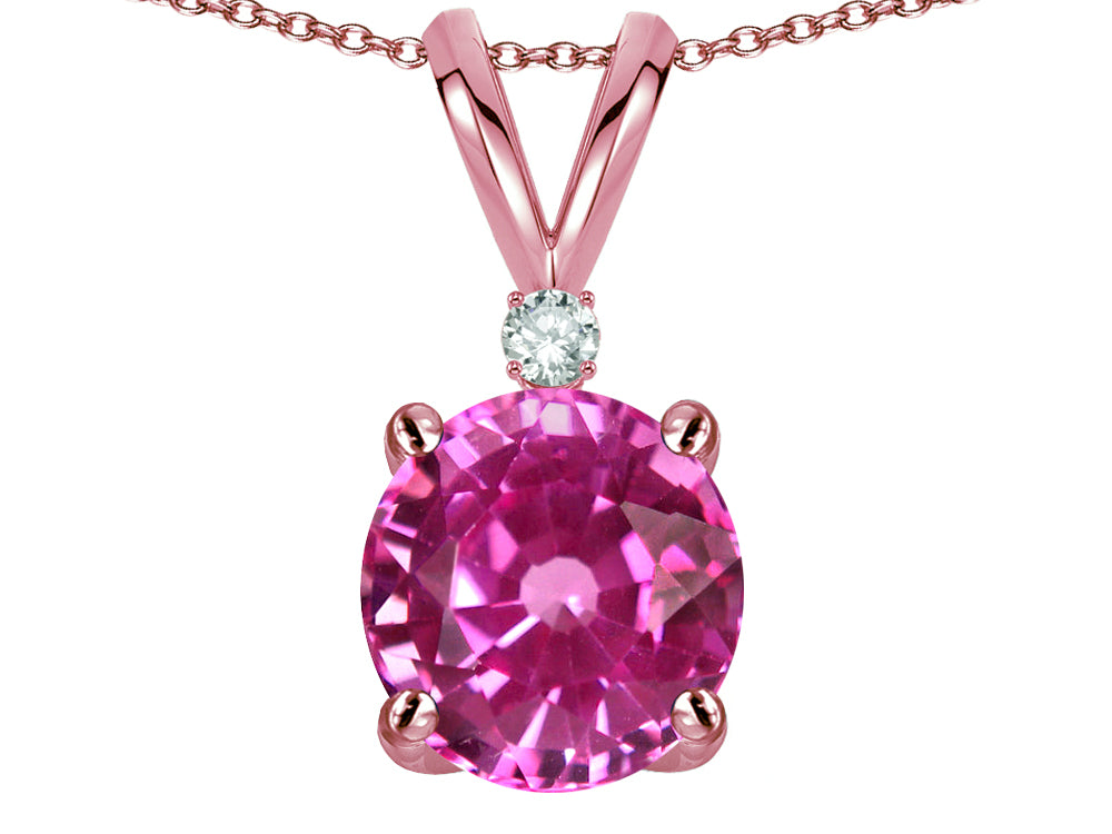 Star K™ Classic Round 7mm One Stone Created Pink Sapphire Pendant Necklace