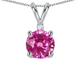 Star K™ Classic Round 7mm One Stone Created Pink Sapphire Pendant Necklace