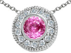 Tommaso Design™ Round 5mm Created Pink Sapphire Pendant Necklace