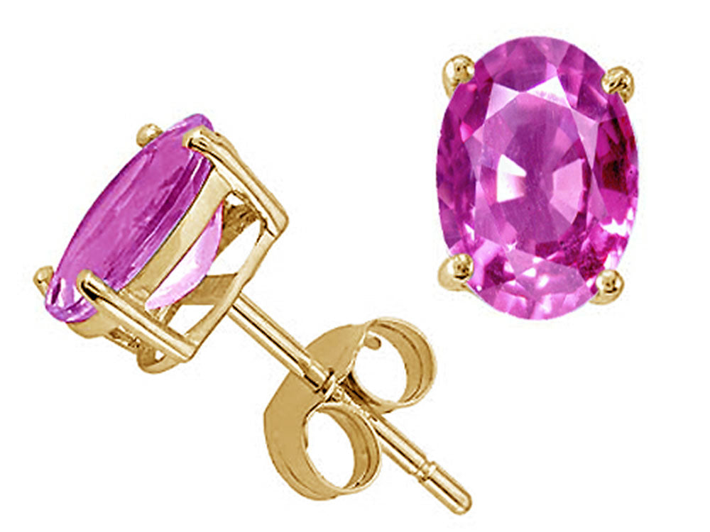 Tommaso Design™ Oval 7x5mm Created Pink Sapphire Earrings Studs