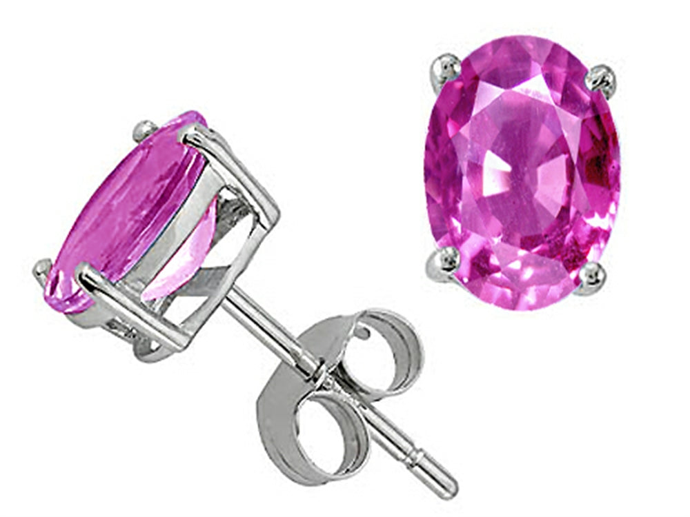 Tommaso Design™ Oval 7x5mm Created Pink Sapphire Earrings Studs