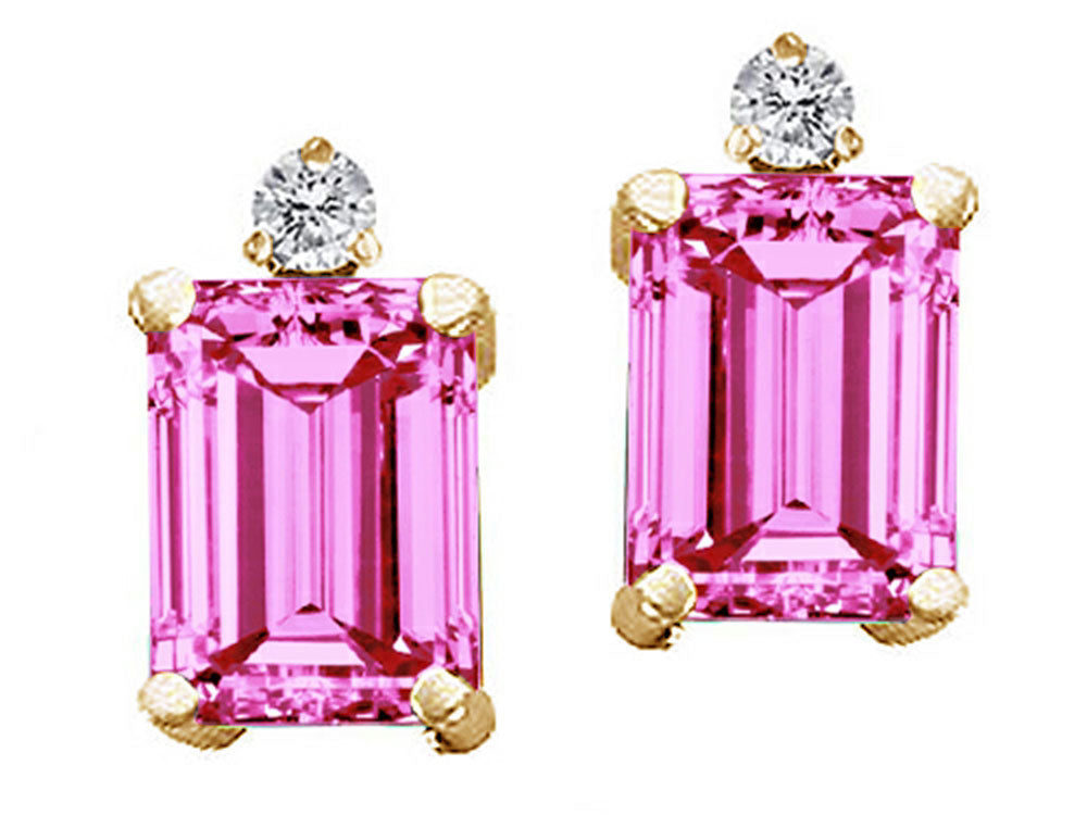 Tommaso Design™ Emerald Cut 8x6mm Created Pink Sapphire Earrings Studs