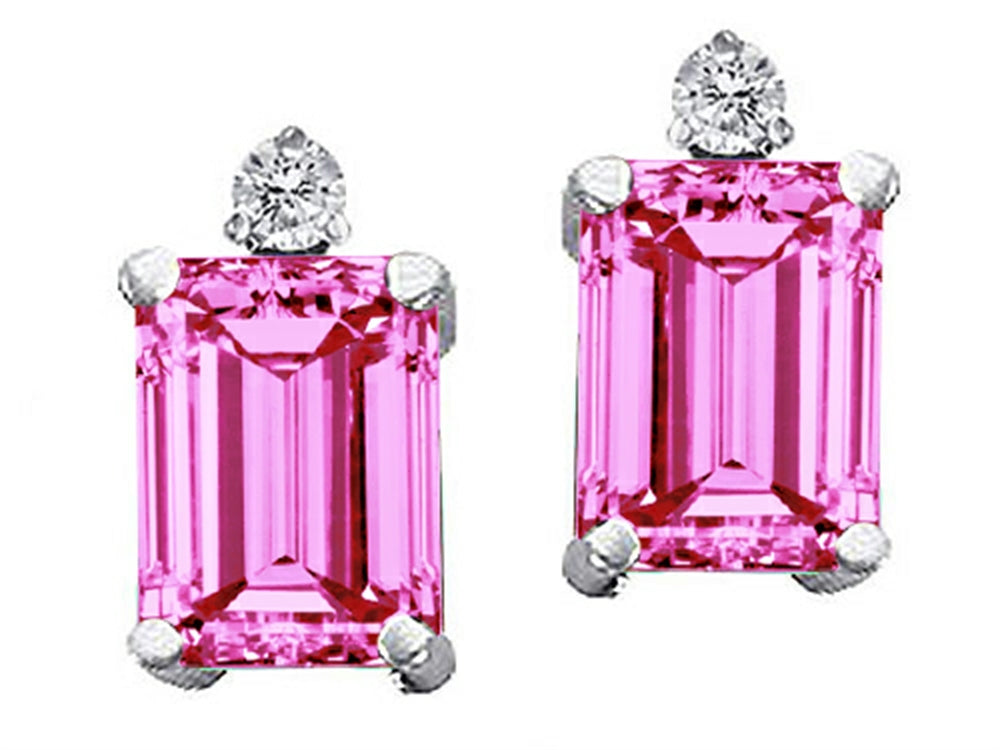 Tommaso Design™ Emerald Cut 8x6mm Created Pink Sapphire Earrings Studs