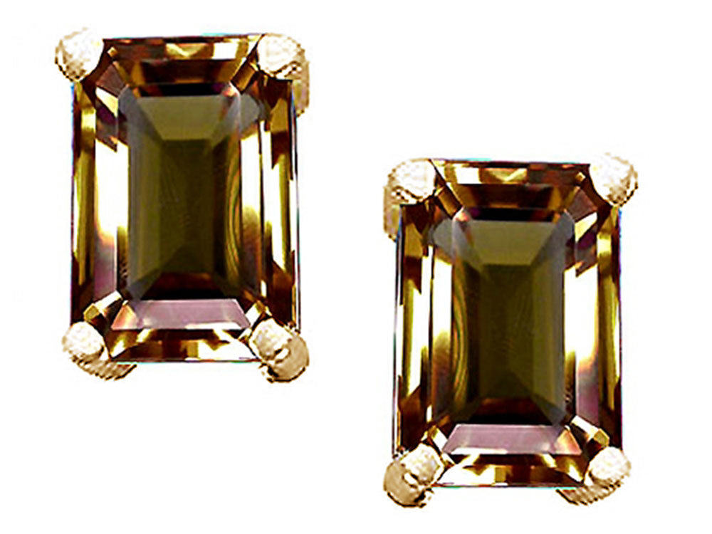 Tommaso Design™ Emerald Cut 8x6mm Genuine Smoky Quartz Earrings
