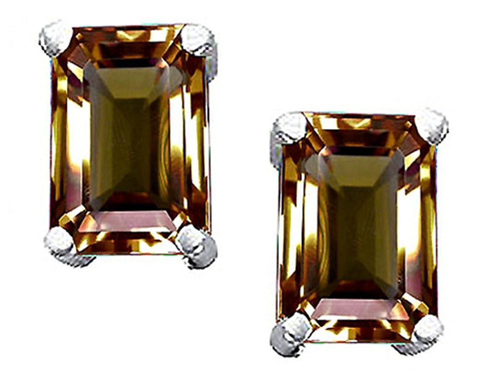 Tommaso Design™ Emerald Cut 8x6mm Genuine Smoky Quartz Earrings