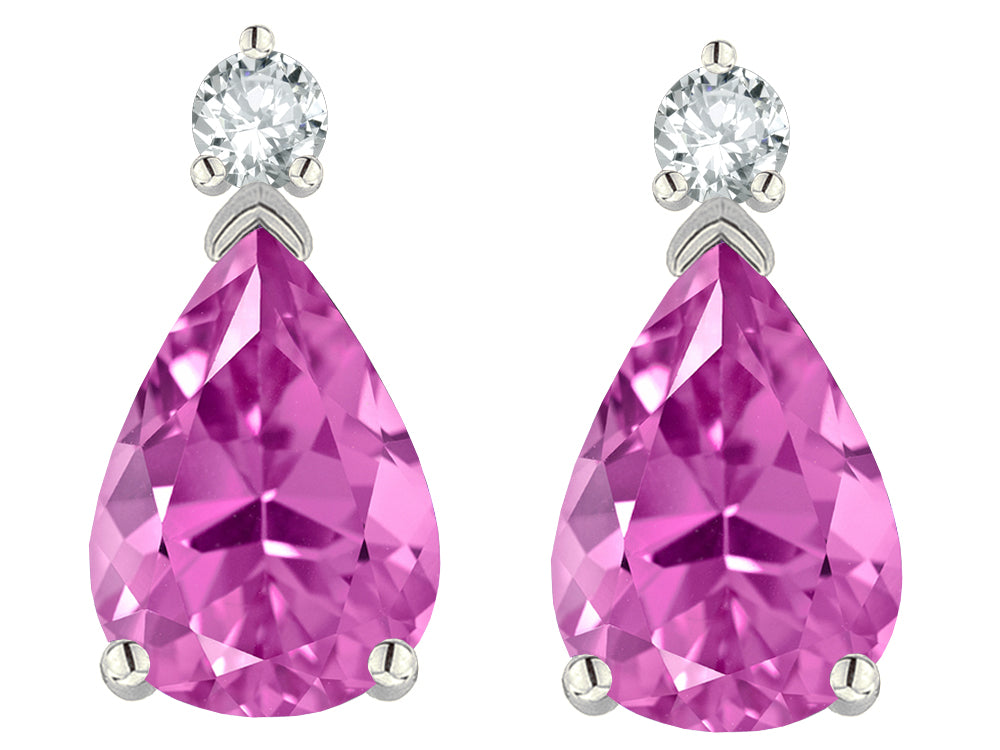 Tommaso Design™ Pear Shape 8x6mm Created Pink Sapphire Earrings