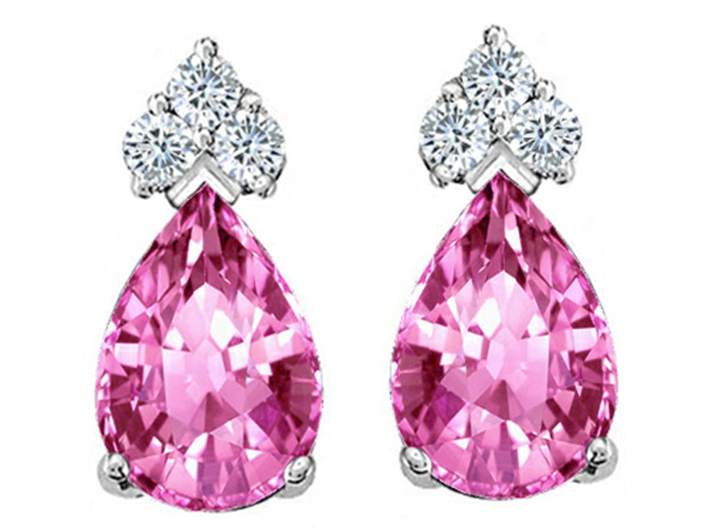Tommaso Design™ Pear Shape 8x6mm Created Pink Sapphire Earrings Studs