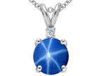 Tommaso Design™ 7mm Round Created Star Sapphire and Diamond Pendant Necklace